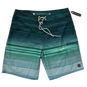 Freeworld Striped Board Shorts Surf Swim Shorts Size 36 NWT